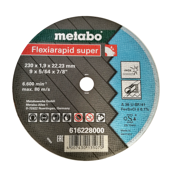 Imagen de METABO DISCO CORTE METAL #616228 (9X5/64X7/8)LISO 